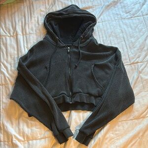BDG Charcoal Textured Cropped Hoodie